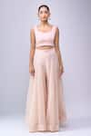 Shop_Anamika Khanna_Pink Embroidery, Beads Round Neck, Mandarin Collar Trapeze Top Pant Set _Online_at_Aza_Fashions