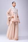 Buy_Anamika Khanna_Pink Embroidery, Beads Round Neck, Mandarin Collar Trapeze Top Pant Set 