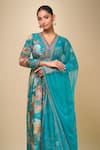 Buy_Kalista_Blue V-neck Turquoise Floral Print Anarkali With Dupatta 