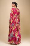 Shop_Kalista_Fuchsia V-neck Floral Print Anarkali With Dupatta _at_Aza_Fashions