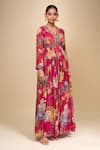 Shop_Kalista_Fuchsia V-neck Floral Print Anarkali With Dupatta _Online_at_Aza_Fashions