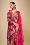 Kalista_Fuchsia V-neck Floral Print Anarkali With Dupatta _at_Aza_Fashions