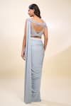 Shop_Samyukta Singhania_Gray Lurex, Georgette Sequins, Beads Sweetheart Neck Grey Pre-draped Saree Set _at_Aza_Fashions