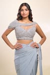 Buy_Samyukta Singhania_Gray Lurex, Georgette Sequins, Beads Sweetheart Neck Grey Pre-draped Saree Set _Online_at_Aza_Fashions