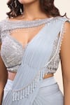 Shop_Samyukta Singhania_Gray Lurex, Georgette Sequins, Beads Sweetheart Neck Grey Pre-draped Saree Set _Online_at_Aza_Fashions