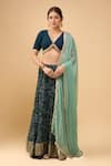 Buy_Naintara Bajaj_Blue Georgette, Chiffon Embroidery V-neck Teal Lehenga Set With Dupatta _at_Aza_Fashions