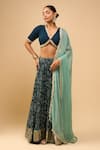Buy_Naintara Bajaj_Blue Georgette, Chiffon Embroidery V-neck Teal Lehenga Set With Dupatta 