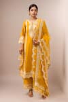 Buy_Sheetal Batra_Yellow Embroidery Round Neck Mustard Kurta With Palazzo Set _at_Aza_Fashions
