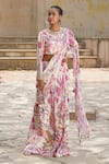Buy_Soniya G_Off White Georgette, Crepe, Chiffon Tassels, Floral Print Pre-draped Saree Set _at_Aza_Fashions