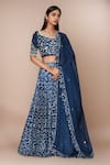 Buy_Samyukta Singhania_Blue Satin, Georgette Mirrors, Sequins Round Printed Geometrical Lehenga Set _at_Aza_Fashions