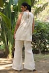 Shop_Nazar By Indu_White Organza, Satin Embroidery Round Neck Top And Pant Set _at_Aza_Fashions