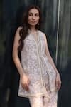 Buy_Nazar By Indu_Ivory Cotton, Jacquard Lace, Embroidery V-neck Co-ord Set _Online_at_Aza_Fashions