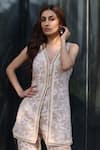 Nazar By Indu_Ivory Cotton, Jacquard Lace, Embroidery V-neck Co-ord Set _at_Aza_Fashions