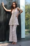 Buy_Nazar By Indu_Ivory Cotton, Jacquard Lace, Embroidery V-neck Co-ord Set _at_Aza_Fashions