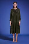 Shop_Samyukta Singhania_Green Polyester Embroidery Round Neck Jacket Dress Set _Online_at_Aza_Fashions