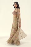 Ridhima Bhasin_Mint Chiffon, Organza Embroidery, Beads Open Neck, Green Floral Reva Jacket Set _Online_at_Aza_Fashions