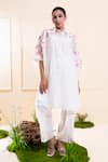 Buy_The White Tree Studio_White Chanderi Applique Collared Embroidered Yoke Kurta Set _at_Aza_Fashions