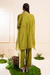 Shop_The White Tree Studio_Green Chanderi Applique, Embroidery Collared Moss Kurta Co-ord Set _at_Aza_Fashions