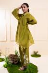 Buy_The White Tree Studio_Green Chanderi Applique, Embroidery Collared Moss Kurta Co-ord Set 
