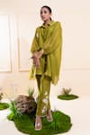 Shop_The White Tree Studio_Green Chanderi Applique, Embroidery Collared Moss Kurta Co-ord Set 