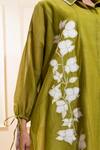 The White Tree Studio_Green Chanderi Applique, Embroidery Collared Moss Kurta Co-ord Set _Online