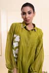 Shop_The White Tree Studio_Green Chanderi Applique, Embroidery Collared Moss Kurta Co-ord Set _Online