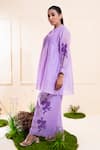 Buy_The White Tree Studio_Purple Chanderi Applique, Embroidery Mandarin Lilac Smocking Kurta Co-ord Set _Online_at_Aza_Fashions