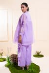 Shop_The White Tree Studio_Purple Chanderi Applique, Embroidery Mandarin Lilac Smocking Kurta Co-ord Set _at_Aza_Fashions