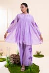 The White Tree Studio_Purple Chanderi Applique, Embroidery Mandarin Lilac Smocking Kurta Co-ord Set _Online