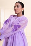 Shop_The White Tree Studio_Purple Chanderi Applique, Embroidery Mandarin Lilac Smocking Kurta Co-ord Set _Online