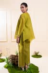 Shop_The White Tree Studio_Green Chanderi Embroidery Round Neck Moss Asymmetrical Top And Trouser Set _at_Aza_Fashions