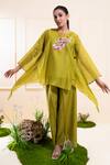 Buy_The White Tree Studio_Green Chanderi Embroidery Round Neck Moss Asymmetrical Top And Trouser Set 
