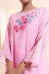 The White Tree Studio_Pink Chanderi Embroidery Round Neck Blush Asymmetrical Top And Trouser Set _Online_at_Aza_Fashions