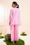 Shop_The White Tree Studio_Pink Chanderi Embroidery Round Neck Blush Asymmetrical Top And Trouser Set _at_Aza_Fashions