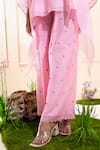 Buy_The White Tree Studio_Pink Chanderi Embroidery Round Neck Blush Asymmetrical Top And Trouser Set 