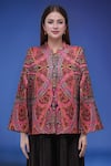 Samyukta Singhania_Multi Color Round Neck Embroidered Cape _Online_at_Aza_Fashions