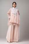 Buy_Anamika Khanna_Pink Embroidery, Beads Round Neck, Mandarin Collar Trapeze Top Pant Set _at_Aza_Fashions