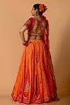 Shop_Mirkashi_Orange , Organza Embroidery V-neck Fuschia Pink And Hand Set _at_Aza_Fashions