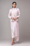 Buy_Anamika Khanna_Pink Embroidery Round Neck Peplum Top Set _at_Aza_Fashions