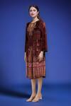 Buy_Samyukta Singhania_Burgundy Polyester Embroidery Keyhole Neck Velvet Dress With Belt _Online_at_Aza_Fashions