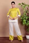 Buy_Nidhi Kejriwal_Lime Linen, Modal Round Neck Lemon Yellow Designer Top And Pant Set _at_Aza_Fashions