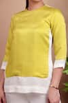Nidhi Kejriwal_Lime Linen, Modal Round Neck Lemon Yellow Designer Top And Pant Set _at_Aza_Fashions