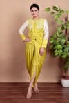 Buy_Nidhi Kejriwal_White Chanderi, Modal, Satin Embroidery Lemon Yellow Jacket And Dhoti Pant Set _at_Aza_Fashions