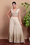 Nidhi Kejriwal_Off White Georgette, Crepe Sequins, Embroidery Blouse And Palazzo Set With Cape _Online_at_Aza_Fashions
