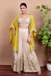 Buy_Nidhi Kejriwal_Off White Georgette, Crepe Sequins, Embroidery Blouse And Palazzo Set With Cape _at_Aza_Fashions