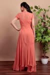 Shop_Nidhi Kejriwal_Coral Chanderi, Chiffon Embroidery Round Neck Top And Palazzo Set _at_Aza_Fashions