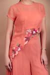Nidhi Kejriwal_Coral Chanderi, Chiffon Embroidery Round Neck Top And Palazzo Set _at_Aza_Fashions