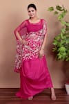 Buy_Nidhi Kejriwal_Magenta Silk, Organza Embroidery Round , Square Cape Set _at_Aza_Fashions
