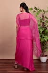 Shop_Nidhi Kejriwal_Magenta Silk, Organza Embroidery Round , Square Cape Set _at_Aza_Fashions