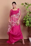 Buy_Nidhi Kejriwal_Magenta Silk, Organza Embroidery Round , Square Cape Set _Online_at_Aza_Fashions